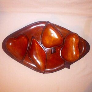 Mid Century Modern Wood Playing Card Serving Set:  Heart, Diamond, Spade & Club